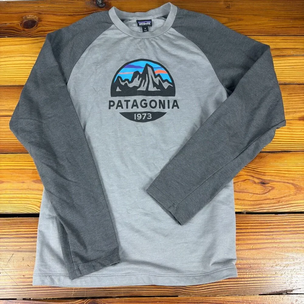 Patagonia Fleece T Shirt Mens Medium Organic Cotton Gray Heavyweight Long Sleeve
